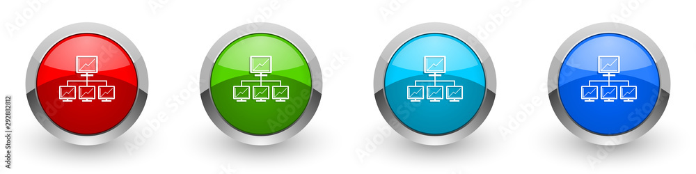Poster network silver metallic glossy icons, red, set of modern design buttons for web, internet and mobile