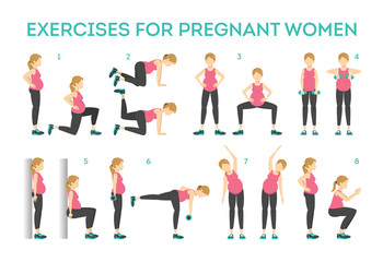 Exercise set for pregnant woman. Sport during pregnancy
