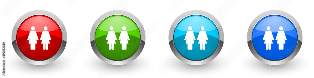 Poster couple silver metallic glossy icons, red, set of modern design buttons for web, internet and mobile 