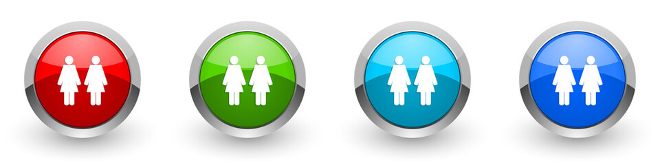 Couple silver metallic glossy icons, red, set of modern design buttons for web, internet and mobile applications in four colors options isolated on white background