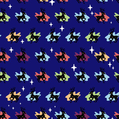 Seamless pattern from stars and deer, a silhouette with stars inside. Vector illustration
