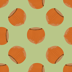 Cute hazelnut seamless pattern. Flat and solid color design vector illustration.