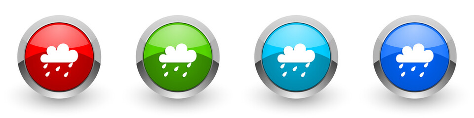 Rain silver metallic glossy icons, red, set of modern design buttons for web, internet and mobile applications in four colors options isolated on white background