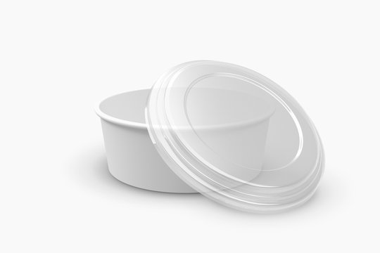 3D Illustrator Paper Food Container With Plastic Lid Isolated On White Background