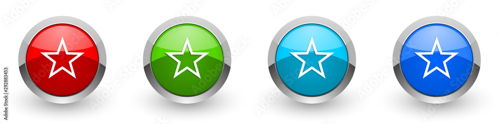 Aufkleber Star silver metallic glossy icons, red, set of modern design buttons for web, internet and mobile applications in four colors options isolated on white background
