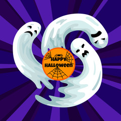 Rub flying white the ghost at night on Halloween