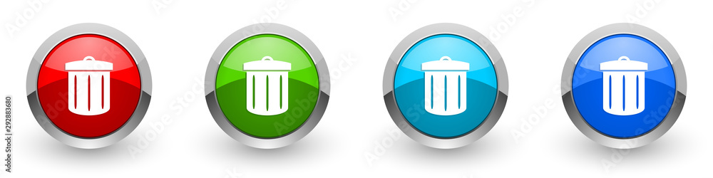 Aufkleber recycle silver metallic glossy icons, red, set of modern design buttons for web, internet and mobile