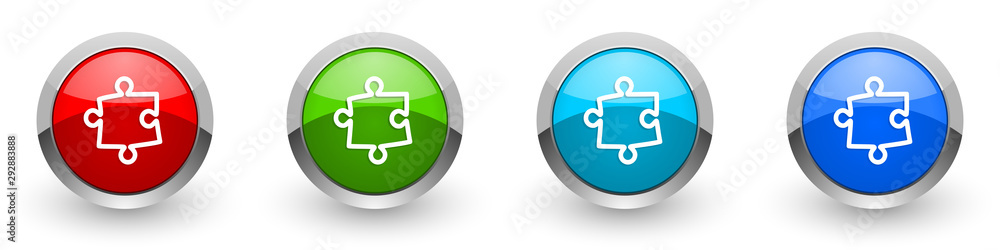 Aufkleber puzzle silver metallic glossy icons, red, set of modern design buttons for web, internet and mobile 