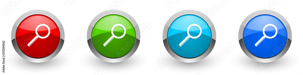 Aufkleber search silver metallic glossy icons, red, set of modern design buttons for web, internet and mobile 