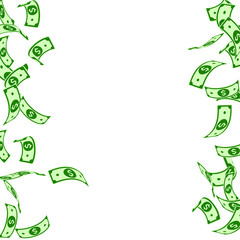 American dollar notes falling. Floating USD bills 