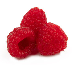 Group of raspberries. Arrangement of red raspberries. Isolated on a white background.