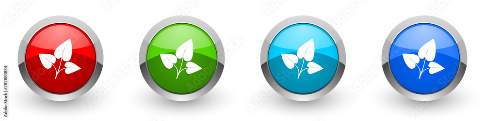 Poster leaf silver metallic glossy icons, red, set of modern design buttons for web, internet and mobile ap