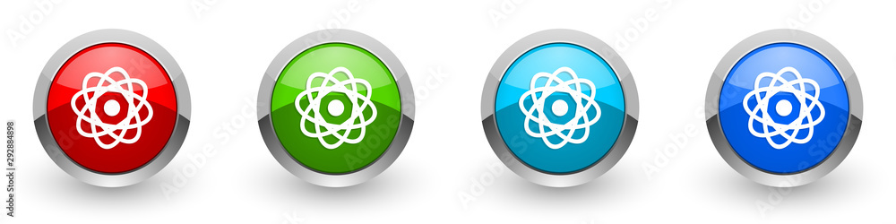 Poster atom silver metallic glossy icons, red, set of modern design buttons for web, internet and mobile ap