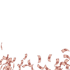 Russian ruble notes falling. Sparse RUB bills on w