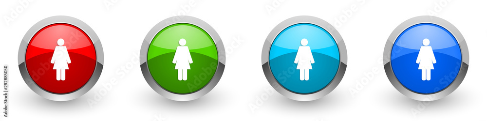 Poster female silver metallic glossy icons, red, set of modern design buttons for web, internet and mobile 
