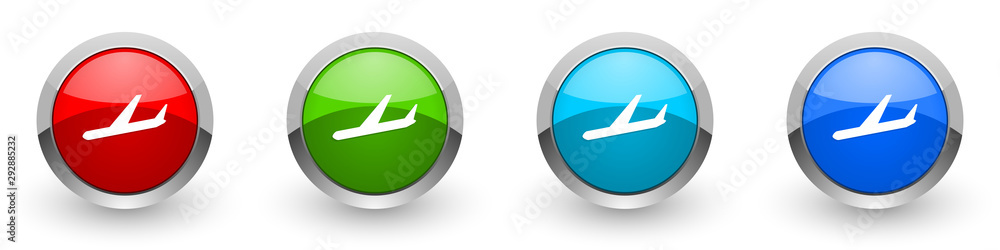 Poster arrivals silver metallic glossy icons, red, set of modern design buttons for web, internet and mobil