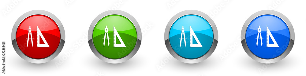 Fototapete learning silver metallic glossy icons, red, set of modern design buttons for web, internet and mobil