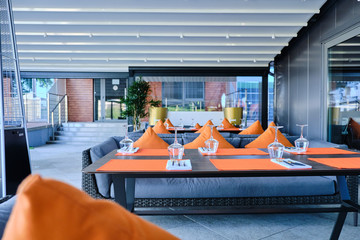 Restaurant summer terrace interior. Interior Design
