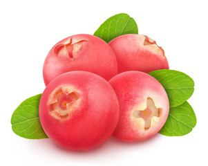 Heap of cowberries with leaves isolated on white background. As design element.