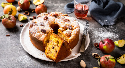 Apple pie. Autumn baking with fruits and nuts.