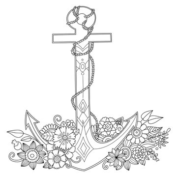 Coloring Page With Anchor In Flowers