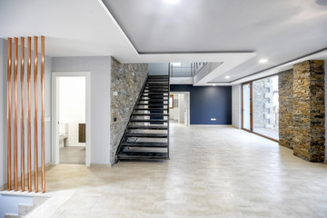 Interior modern empty house. Beautiful living room without furniture.