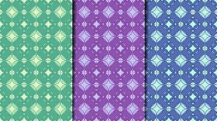 Collection seamless patterns with rounded colorful ornament. Template for prints, textile, package, cover, greeting cards, wallpaper. All patterns in a swatch panel.