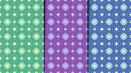 Collection seamless patterns with rounded colorful ornament. Template for prints, textile, package, cover, greeting cards, wallpaper. All patterns in a swatch panel.