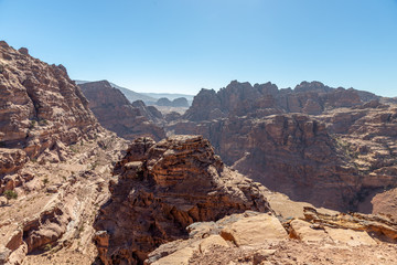 Fototapeta premium View from the observation deck near Ad Deir monastery. Petra, Jordan. Petra is the main attraction of Jordan. Petra is included in the UNESCO heritage list.