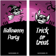 Halloween cartoon banner invitation card vector set of 2