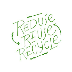 Reduce, recycle, reuse, repeate text icon. Hand-drawn eco-friendly quote, save the world slogan. Environmental ecological recycling symbol