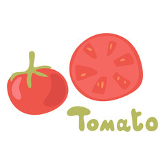 Tomato icon in flat style. Isolated object. Tomato logo. Vegetable from the farm. Organic food. Vector illustration.