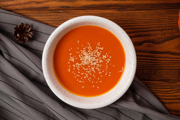 homemade fresh pumpkin soup. veggie concept