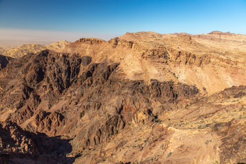 View from the observation deck near Ad Deir monastery. Petra, Jordan. Petra is the main attraction of Jordan. Petra is included in the UNESCO heritage list.