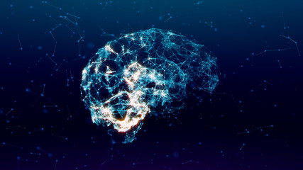Glowing human brain with nerve cells. 3d illustration - obrazy, fototapety, plakaty