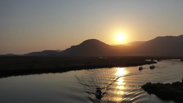 Beautiful sunset on Dalyan Iztuzu beach river.