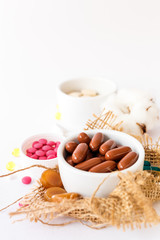 Nutritional supplements and vitamins on white background. Medicines for health support. Pills and supplements for people health.