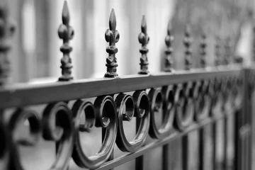 Foto op Aluminium Black wrought iron front garden. Metal fence made of forged steel. Close up © OB production