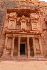 Al Khazneh. It is the treasury in Petra ancient city. Petra is the main attraction of Jordan. Petra is included in the UNESCO heritage list.