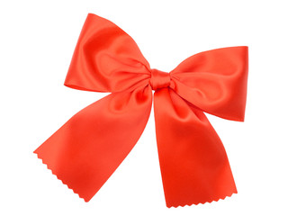 Red ribbon bow isolated on the white background with clipping path