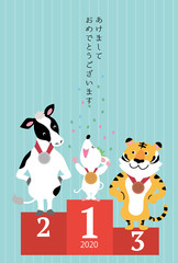 年賀状　2020　デザイン　オリンピック　表彰式　ねずみ年　イラスト
