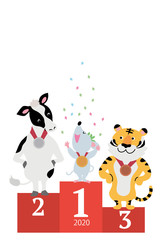 年賀状　2020　デザイン　オリンピック　表彰式　ねずみ年　イラスト