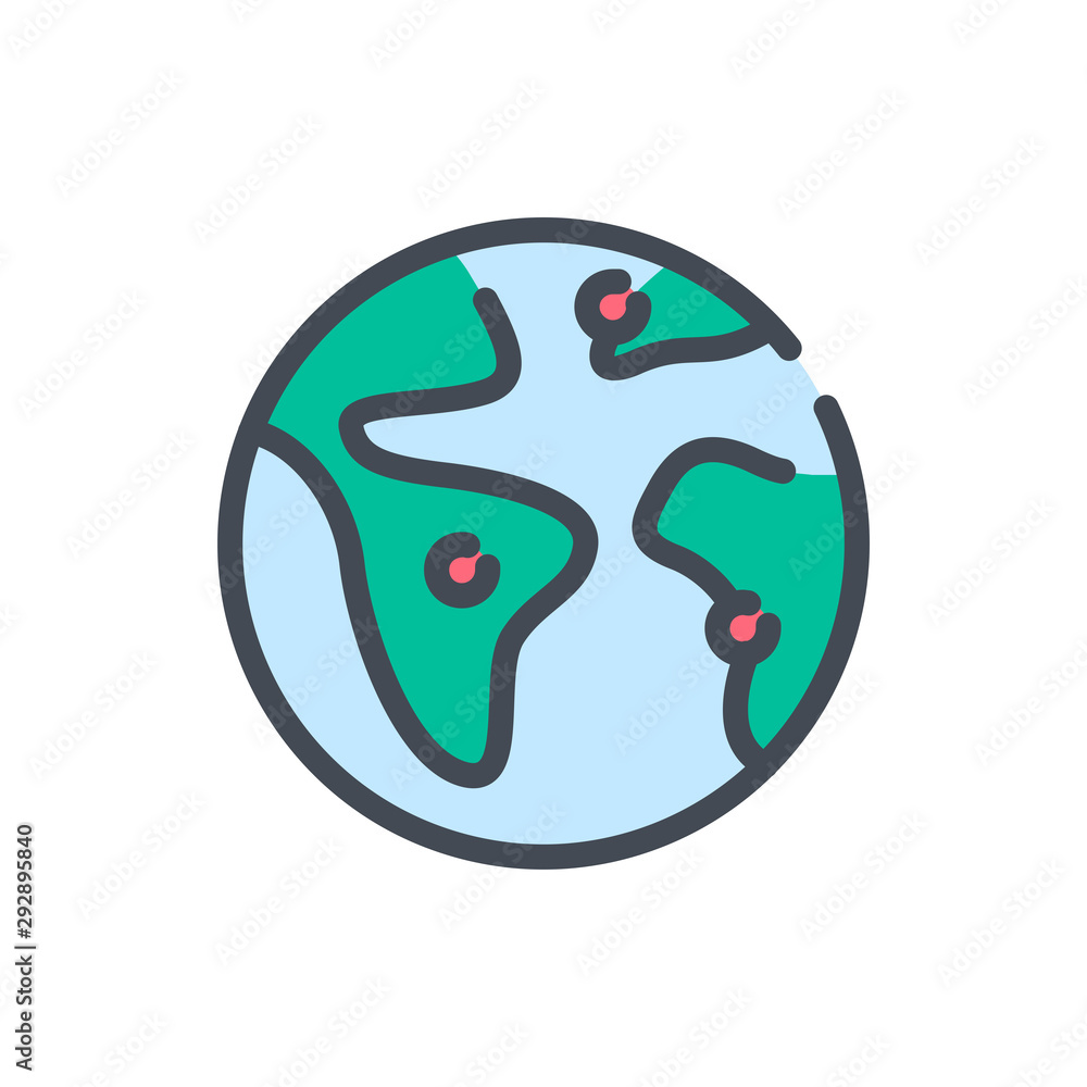 Poster earth with dotted locations color line icon. planet with location markers vector outline colorful si