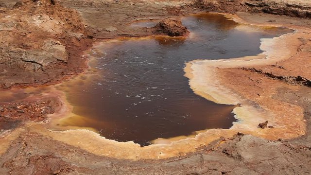 Dallol Sulphur springs and pools Danakil Depression Ethiopia.   The Sulphur springs create the unearthly colourful and beautiful landscape
