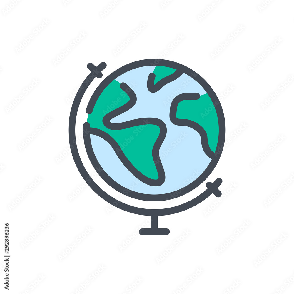 Poster earth globe color line icon. study planet stand vector outline colorful sign.
