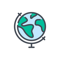 Earth globe color line icon. Study planet stand vector outline colorful sign.