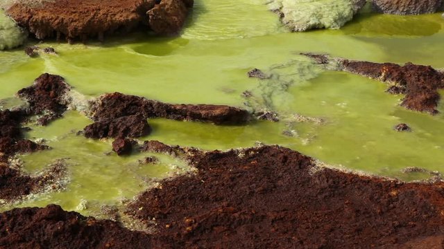 Dallol Sulphur springs and pools Danakil Depression Ethiopia.   The Sulphur springs create the unearthly colourful and beautiful landscape