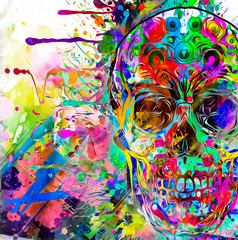 Abstract creative illustration with colorful skull 