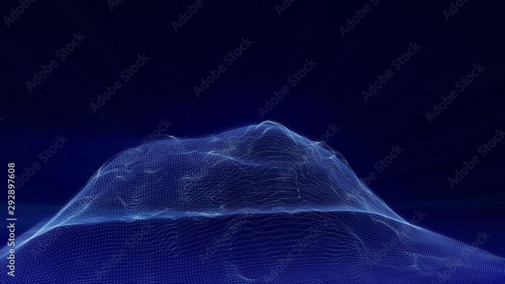 Aufkleber 4K Animation Abstract Wireframe Analysis Spin Mountain. Glow Futuristic Geometric Hill Structure Pattern 3D Rendering Seamless Loop Footage.