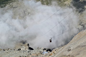 Aiguille du midi cable car above the clouds, Chamonix, France